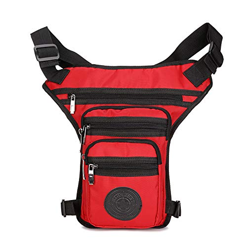 Nylon Thigh Drop Leg Bag for Men Tactical Military Motorcycle Bike Rider Multi-Pockets Mens Travel Hiking Climbing Cycling Outdoor Waist Fanny Pack Red