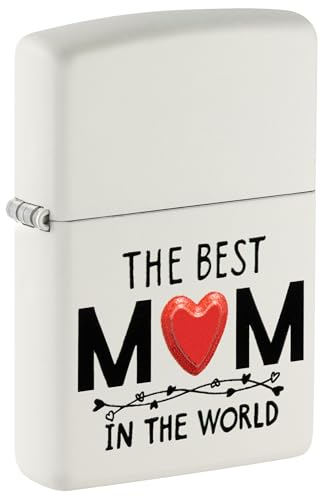 Zippo Windproof Lighter - Best Mom Model - White Matte Finish with Textured Print - Refillable - Reusable - Windproof Design - Gift Box - Made in USA