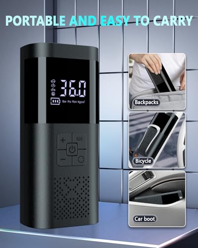 SERVOMASTER Portable Air Compressor, Mini Compressor with Pressure Gauge, 150PSI Portable Electric Inflator with LED Light, Car Accessories for Men, Suitable for Car Motorcycle Bike Ball
