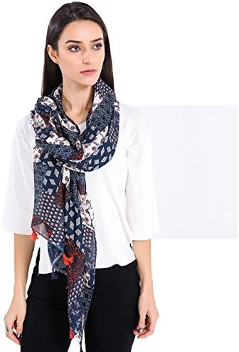 Genfien Women Boho Style Cotton Scarf Shawl Geometric Diamond Plum Pattern Elegant scarves