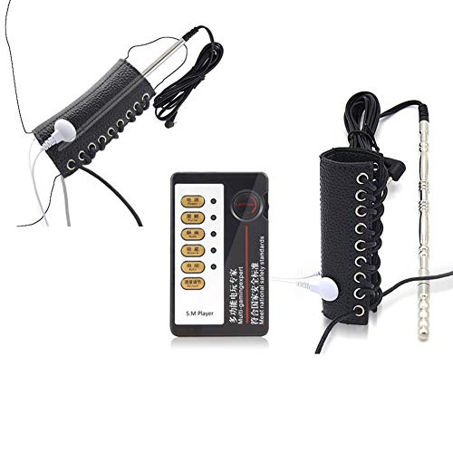 Kixnor E-Stim Stimulation Accessories Adjustable Leather Conductive Loop Rings Stainless Steel Plug with Cable Electrostimulation Dilator Massager for Men