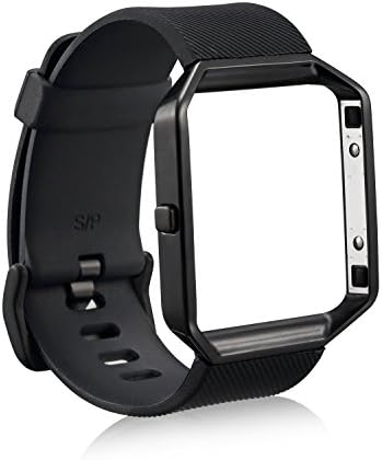 iMiWell Fitbit Blaze Bands Small, Silicone Replacement Sport Watch Band with Metal Frame Housing for Fitbit Blaze Smart Fitness Watch 5.5"-6.7" (Black Band + Black Frame)
