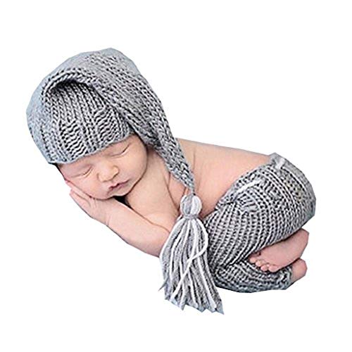 Newborn Baby Girl/Boy Crochet Knit Costume Photo Photography Prop Hats Outfits (Grey Outfit)