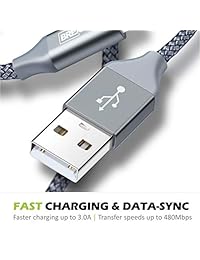 BrexLink Cable Micro USB Android, Micro USB a USB 2.0 Cable (2 unidades, 6.6Ft) de nailon trenzado de sincronización y cable de carga rápida para Samsung, Kindle, teléfonos inteligentes Android, Galaxy S7 Edge, Moto G5, PS4 (gris)