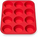 OvenArt Bakeware 12-Cup European LFGB Silicone Muffin Pan, Red