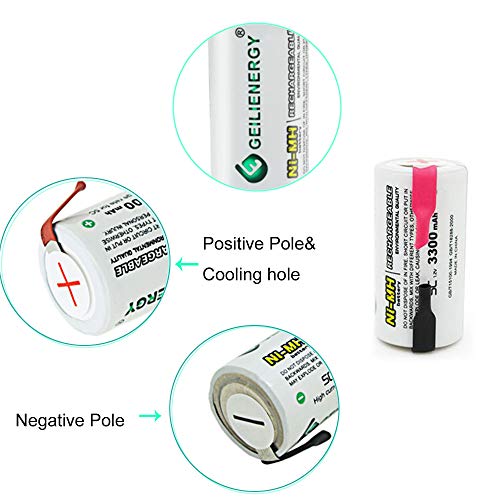 Geilienergy Sub C Subc 3300mAh NiMh Rechargeable Battery for Power Tools (w/Tabs) (Pack of 15)