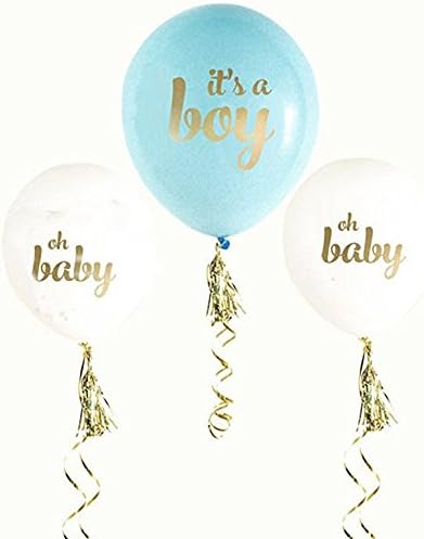 FindFun 12'' Latex Balloon Gold Print It's A Boy with Gold Tassel for Baby Shower Party(Pack of 15,Tassel Included)