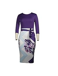 Vestidos florales para mujer: vestido de tubo ajustado con manga 3 4 de bowknot lindo