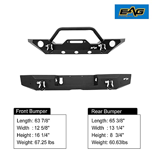 EAG Steel Front Bumper with Winch Plate and Full Width Rear Bumper with