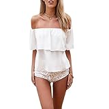 Weixinbuy Women Casual Off Shoulder Boho Crop Top Straps Vest (Asian L, White)