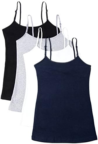 Caramel Cantina Girls 4 Pack Cami Tanks with Shelf Bras (8, Neutrals)