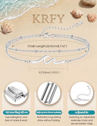 KRFY Tobilleras de Plata Oro para Mujer Ajustable Tobillera Plata de Ley 925 Mujer Impermeable Tobillera Pulsera Tobilleras Joyería para Pies de Playa