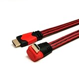 Aurum Flat Series - High Speed 90 Degree (Right Angle) Flat HDMI Cable with Ethernet (25 FT) - Category 2 Certified - Supports 3D & Audio Return Channel [Latest HDMI Version Available] - 25 Feet (RED/BLACK)