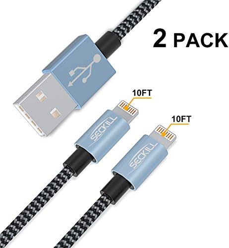 Toughline Lightning Cable：2Packs: 10FT Extra Long Nylon Braided Lightning Cord USB Charging Cable for iPhone X/8/8Plus/7/7 Plus/6/6s/6 Plus/6s Plus/5/5c/5s/SE,iPad iPod Nano iPod Touch (Black+Gray)