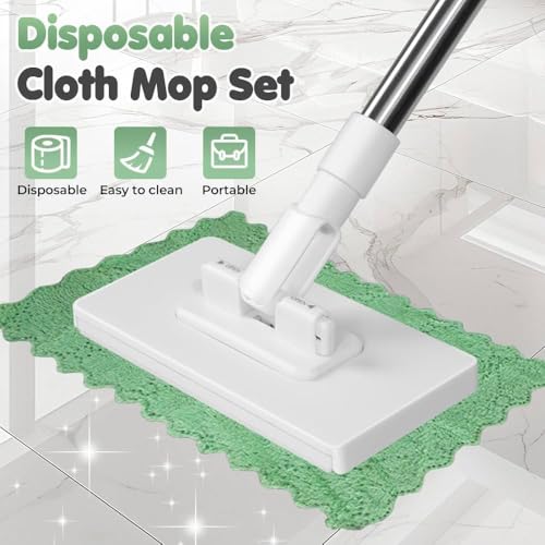 KASTWAVE Mini Disposable Dust Mop with 4 Reusable Microfibre Cloths – 39" Stainless Steel Handle, 360° Rotating Flat Sweeper | Wet/Dry Dual Use for Small Spaces, Bathroom, Kitchen, Walls & Corners