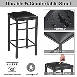 VECELO Bar Table Stools, 3 Pieces Rectangular