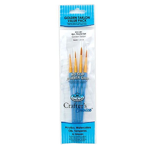 ROYAL BRUSH RCC201 CRAFTERS CHOICE GOLD NYLON ROUNDS 1/3/5/6 BRUSH SET