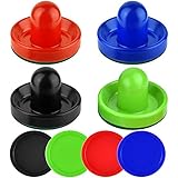 Coopay Air Hockey Pushers and Thicker Air Hockey Pucks, Goal Handles Paddles Replacement Accessories for Game Tables (4 Striker, 4 Puck Pack) (Red, Black, Blue, Green)