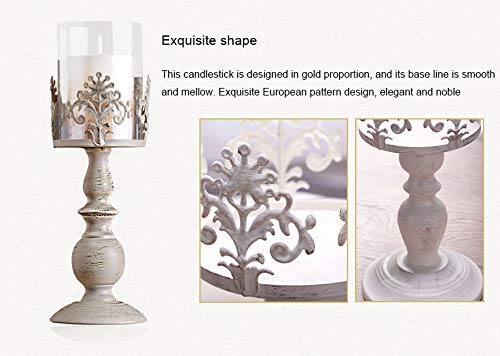 Pcs of 2 Vintage Metal Pillar Candle Holder Antique Hurricane Candlestick with Glass Screen Cover Accent Display for Home Wedding Candlelight Dinner Decoration (10.7" H & 13" H)