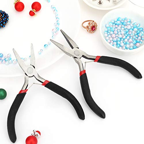 2Pack Jewelry Beading Pliers Mini Long 5 Inch Needle Nose Precision and Flat Nose Pliers Jewelery Wire Work Pliers Tool by FENGWANGLI