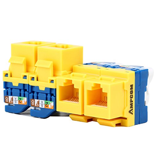 10-Pack CAT6 Tool Less Keystone Jack,AMPCOM RJ45 Self-Locking Cat.6 Keystone Module Adapter No Punch-Down Tool Required Couplers for Wall Plate UTP Yellow