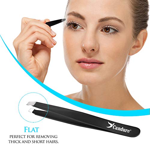 Professional Tweezers Set (4-Piece) - Stainless Steel Precision Tweezers for Ingrown Hair, Facial Hair, Splinter, Blackhead and Tick Remover by Candure (Black) - Thumbnail 4