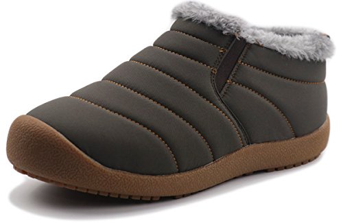 duuluup Men's Fur Lined Warm Snow Boots Anti-Slip Faux Suede Winter Boots Low Top (Grey 42)