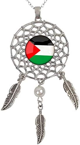 Women's Dreamcatcher Necklace The Republic of Colombia National Flag Pendant Dangling Feather Tassel Bead Charm Chain Fashion Jewelry