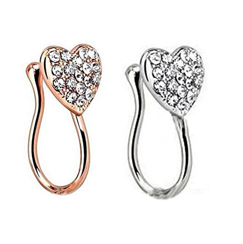Kiokioa heart rhinestone gems clip on nose ring fake hoop non no …
