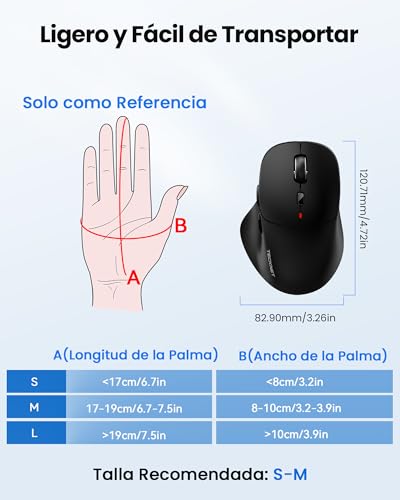 TECKNET Ratón Bluetooth, Raton Inalambrico Recargable(Tri-Mode: BT 5.0/3.0 + 2.4G), Silencioso Raton Ergonómico con 4800 dpi Ajustable para Portátiles, Mac OS, Android, Windows