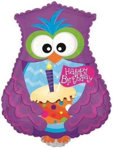 Owl Themed Birthday Party - Happy Birthday Owl with Cupcake 24 Inch Foil Balloon