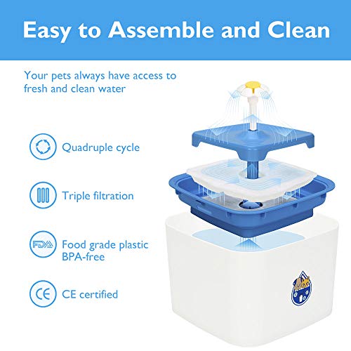 Flower Cat Water Fountain, 2.5L Quiet Cat Drinking Fountain - Automatic Electric Pet Water Fountain for Cats - Cat Drinking Water Fountain with Square Triple Action Filter - 85 oz Cat Fountain - Thumbnail 4