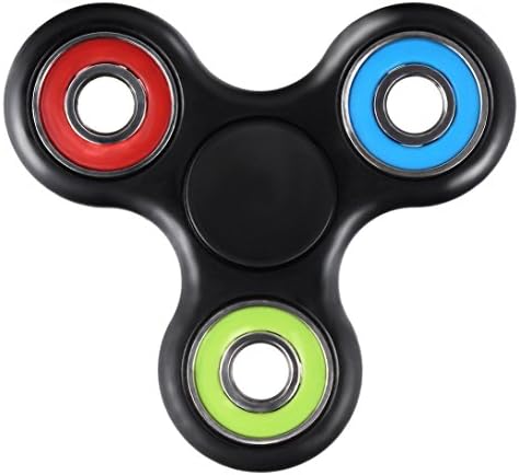 TeeJay Fidget Spinner by Premium Quality Tri Spinner - Perfect for ADHD EDC ADD Anxiety Autism and Boredom - Super Quite Focus Toy for Kids and Adults (Black/Multi Color with Ceramic Bearing)