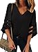 Women 3/4 Bell Sleeve Tops Casual V Neck Loose Blouse Summer Autumn Shirt