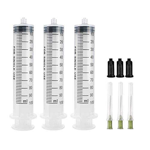 3 Pack 100ml Syringes with 14Gx1.0'' Blunt Tip Fill Needles and Storage Caps(Luer Lock)