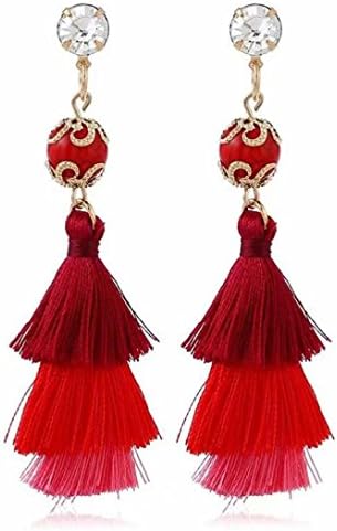 Qic 3 Layered Colorful Womens Stylish Earrings Bohemian Style Summer Tassel Drop Earrings (Multicolor B)