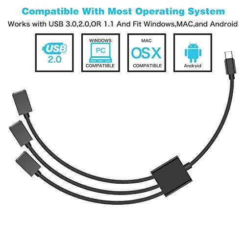 USB Type C to USB 2.0 Splitter,KUXIYAN USB C Male to 3 USB 2.0 Female 3-Port High Speed Hub Adapter Compatible with MacBook Air, MacBook Pro, Google Pixel, Galaxy S8/S9/S10,Note 8/9 More USB-C Devices