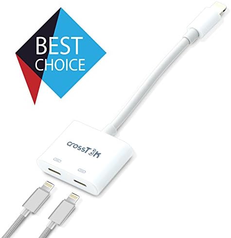 CrossT3K Lightning Audio + Charge Adapter, 2 in 1 Splitter for Apple, Dual Lightning Connector for Earpod Headphones &amp; Charger, Compatible with iPhone 7, 7 Plus, 8, 8 Plus X and iPad