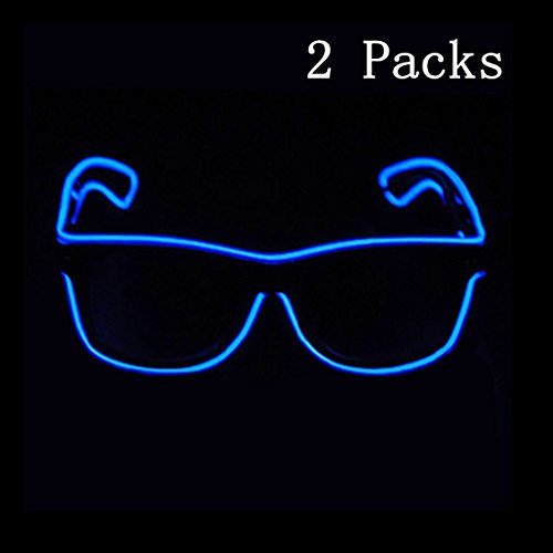SN-RIGGOR 2 Pairs Light up Illuminated Electroluminescent EL Wire LED Glasses Light Frame Costumes Eyeglasses Voice Control El Light Glowing Party Rave Glasses El Wire Glow Sun Glasses,Blue Light