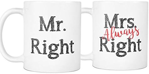 Mr Right and Mrs Always Right Mug Set - Perfect Wedding Couple Anniversary Gift Set