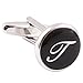 HJ Men's 2PCS Rhodium Plated Cufflinks Silver Initial Letter Shirt Wedding Business 1 Pair Set Black T