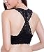 ANGOOL Women's Sexy Lace Racerback Bralette Bustier Breathable Wireless Bra (Large, Black (Padded))