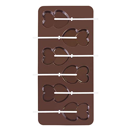 Webake Lollipop Mold With Sticks, 3 Pack Chocolate Hard Candy Mold 6 Cavity Heart Shape Lollipop (Toffee Brown)
