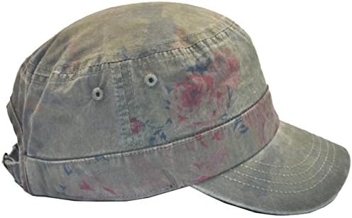 Fashion Floral Adjustable Cadet Cap Military Army Twill Hat, Olive