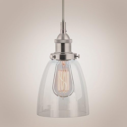 Fiorentino Brushed Nickel One-Light Industrial Factory Pendant Lamp with Clear Glass Shade