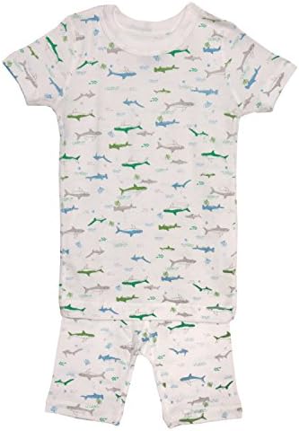 Skylar Luna Boy's Short Sleeve Shark Print Pajama Set – 100% Organic Cotton Shirt Shorts– Shark - Size 18-24 Month