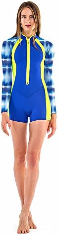 GlideSoul 2mm Front Zip Spring Tie Dye Suit, Blue Print/Blue Glide Skin/Lemon, Large