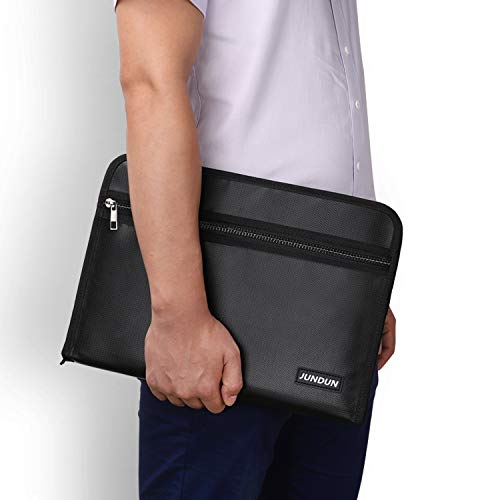 JUNDUN Expanding File Folder Accordion Document Organizer Fireproof and Waterproof Document Bag with A4 Size 13 Pockets Zipper Closure Non-Itchy Silicone Coated Portable Filing Pouch (14.4"x10.2") - Thumbnail 5