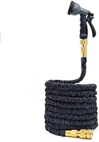Deluxe Stronger Double Latex Inner Tube Prevent Leaking Strongest Flexible Solid Brass Garden Hose with Extra Strength Fabric and Professional Spray Gun Tap to Pressure Washer Suitable (Black)