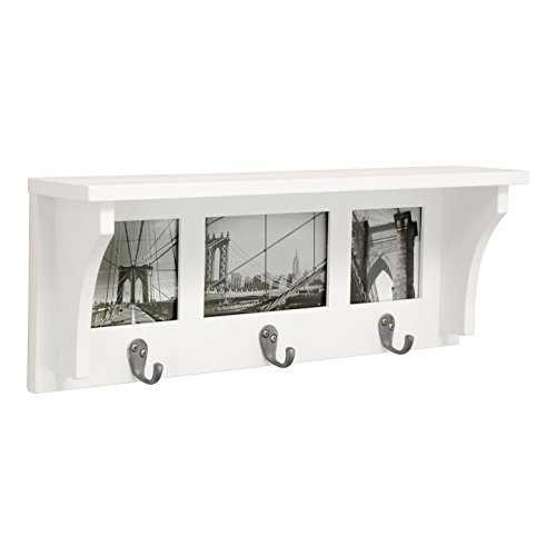 Kiera Grace Riley Wall Shelf and Picture Collage with 3 Hooks, 18.5-Inch by 7-Inch, Holds 2- 4 by 4-Inch and 1- 4 by 6-Inch Photo, White - Thumbnail 2